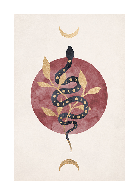  – En plakat av en slange mellom to halvmåner