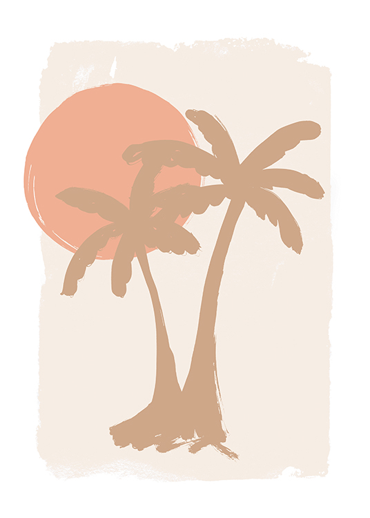  – En plakat i maleristil, med palmer i solnedgang