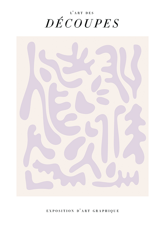  – Grafisk illustrasjon med lys lilla abstrakte former i en lys beige firkant