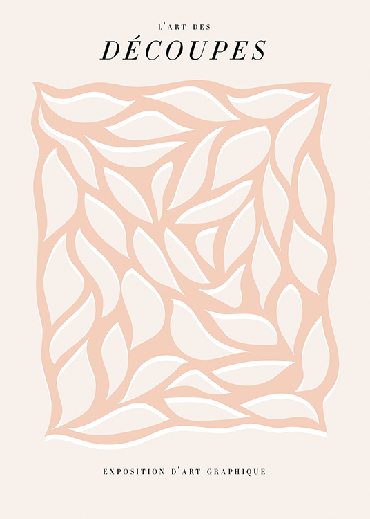  – Grafisk illustrasjon med et abstrakt mønster i rosa og hvitt mot en lys rosa / beige bakgrunn