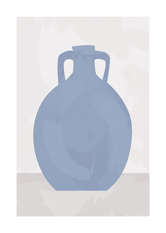  – Illustrasjon med en håndtegnet blå keramikkvase med håndtak, mot en beige bakgrunn