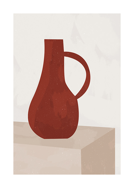  – Illustrasjon av en håndtegnet rød keramikkvase mot en beige bakgrunn