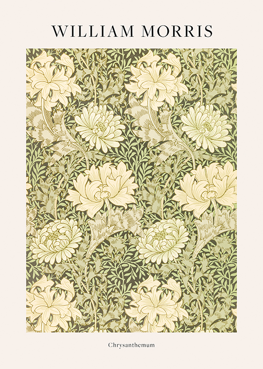  – Illustrasjon med blomstermønster med krysantemum og grønne blader