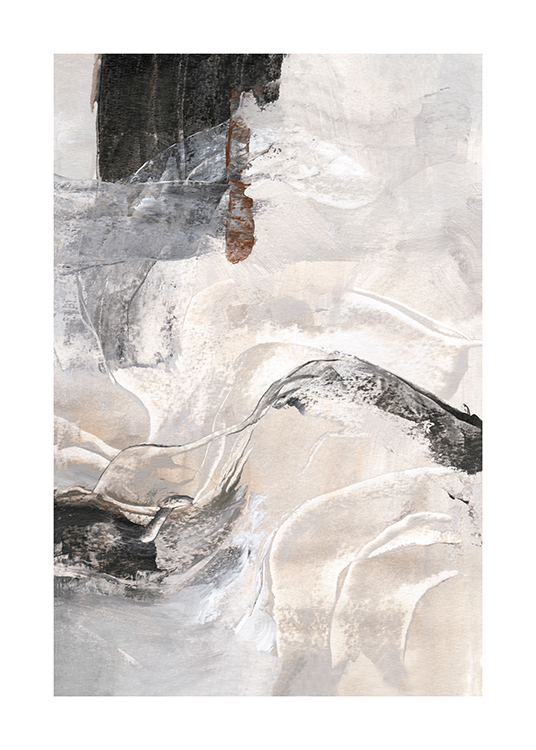  – Maleri med et abstrakt motiv i nyanser av grått, beige, svart og brunt