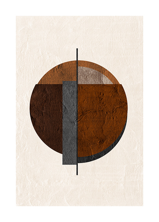 – Grafisk illustrasjon med en grå og brun abstrakt sirkel mot en lys bakgrunn