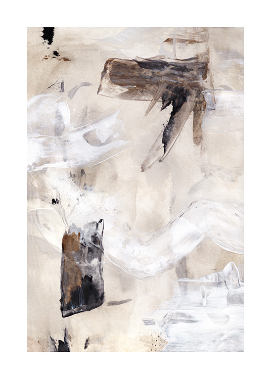  – Maleri med et abstrakt motiv i hvitt, grått og lys beige
