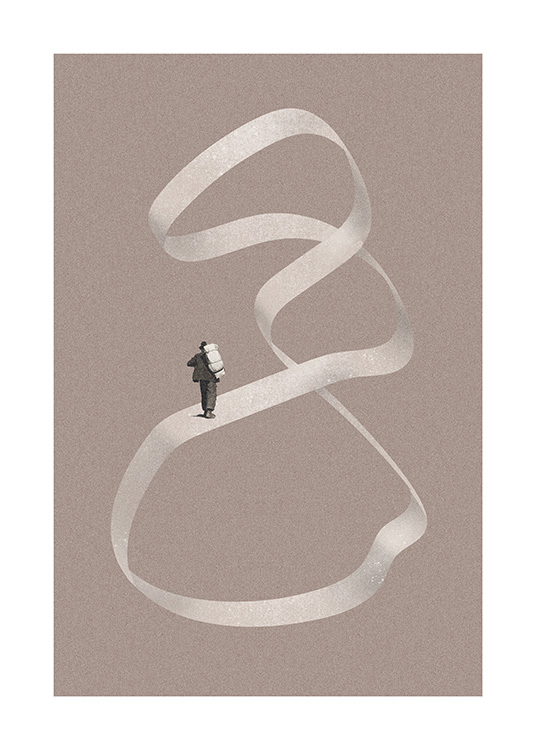  – Illustrasjon av en mann som går på en virvel mot en grå bakgrunn