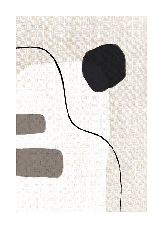 – Illustrasjon med linjer og former i beige, hvitt og svart mot en beige bakgrunn med linstruktur