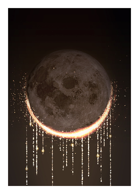 – Illustrasjon av en måneformørkelse med gyllent regn fra bunnen av månen