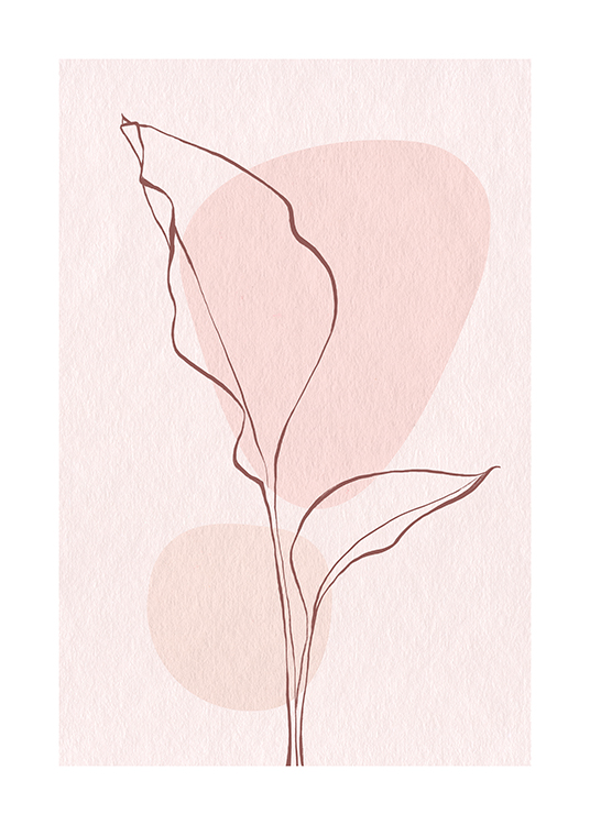 – Illustrasjon med et line art-blad i rosa mot en rosa bakgrunn med to sirkler på