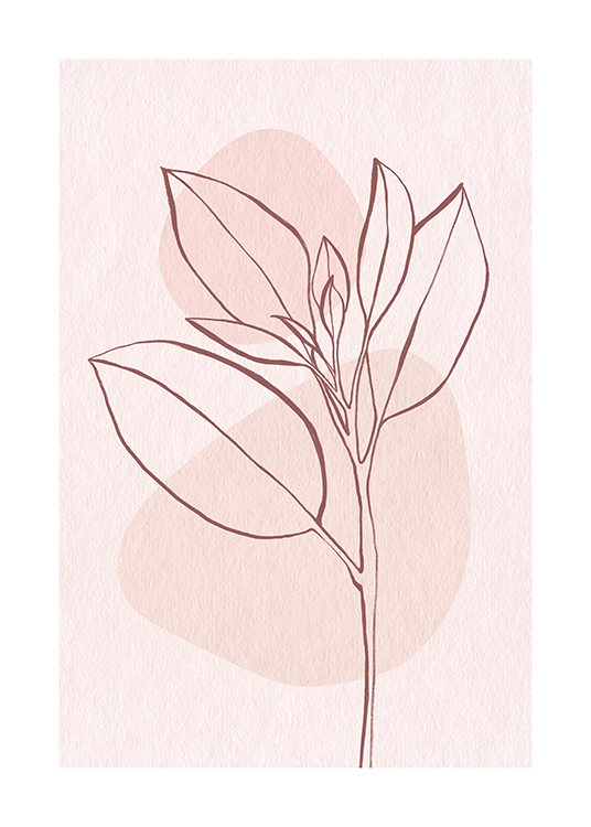 – Line art-illustrasjon av et rosa blad mot en rosa bakgrunn med to sirkler