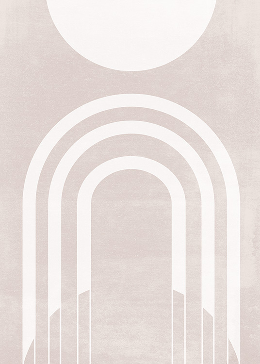 – En trendy plakat med hvite buer og halvsirkler mot en beige bakgrunn