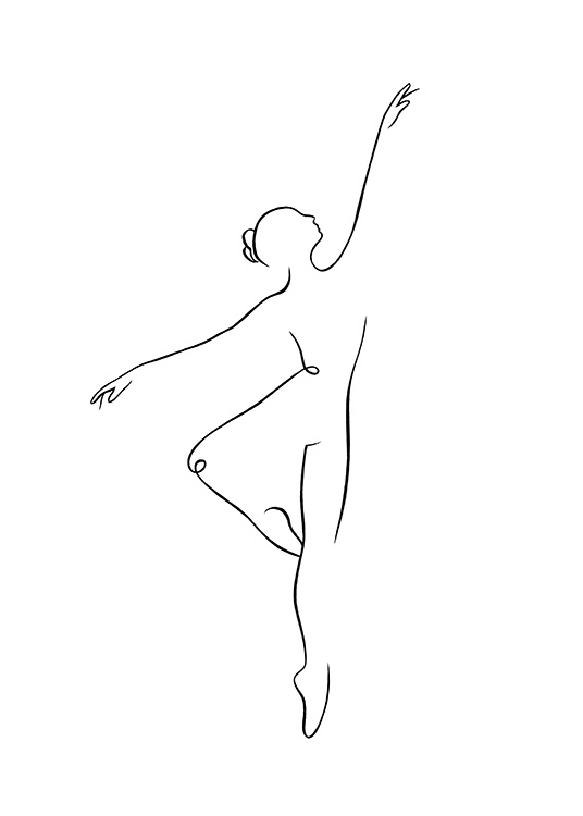 – Linjekunstplakat av en dansende ballerina