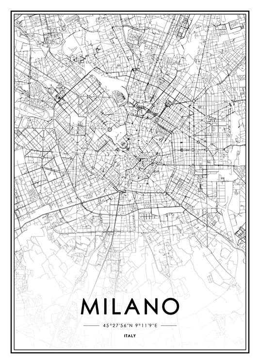 Milano Map Plakat / Svarthvitt hos Desenio AB (2047)