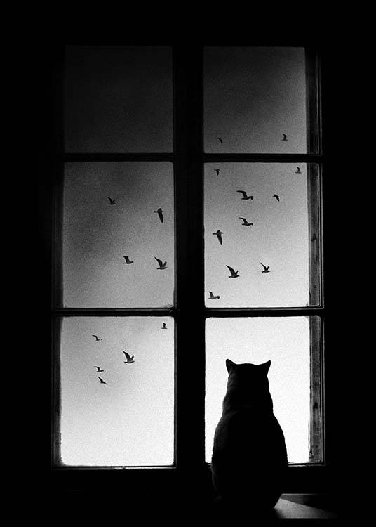 Cat In Window Plakat / Svarthvitt hos Desenio AB (2675)