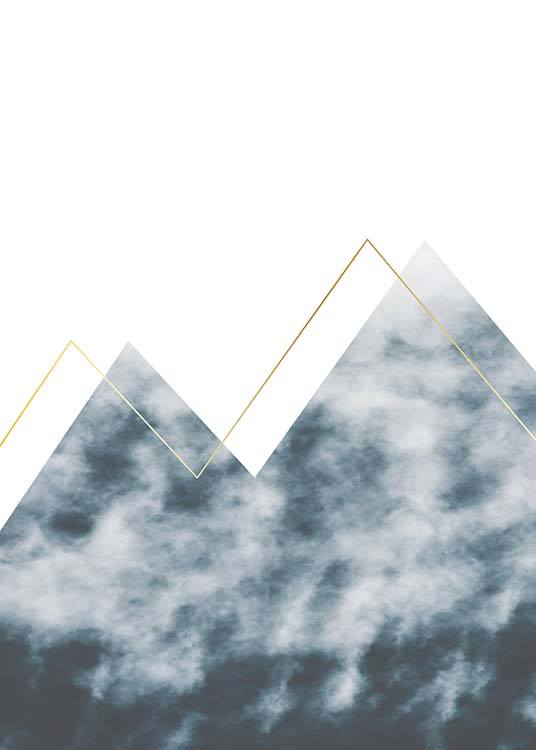  – Grafisk illustrasjon av fjell med tåke og en gyllen linje som følger toppene