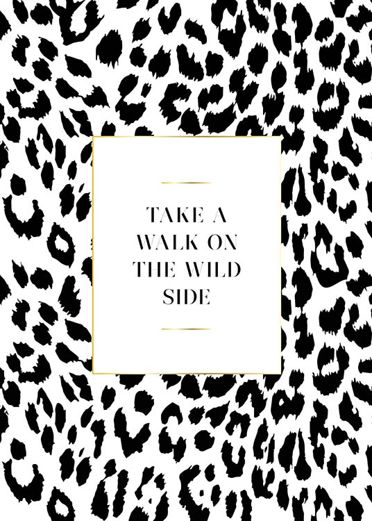  – Tekstplakat med et sitat i en hvit firkant med en bakgrunn med leopardmønster
