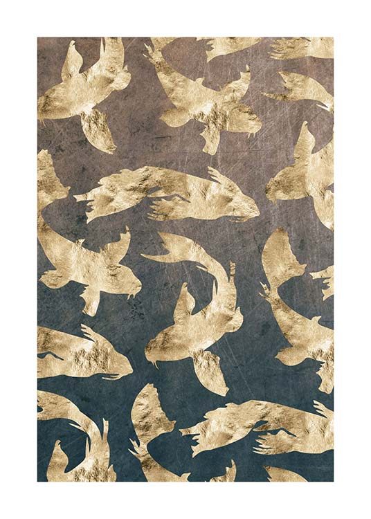 Golden Fishes Pattern Plakat / Grafisk hos Desenio AB (3183)