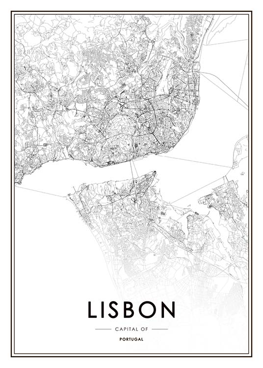 Lisbon Map Plakat / Svarthvitt hos Desenio AB (3354)