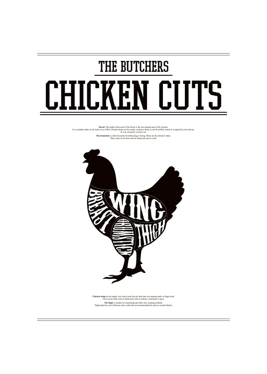 Chicken Cuts, Plakat  / Svarthvitt hos Desenio AB (7795)