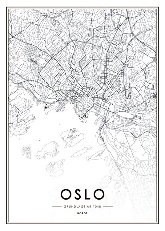 Oslo Map B&W Kart, Plakat / Svarthvitt hos Desenio AB (8177)