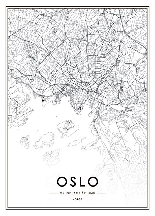 Oslo Map B&W Kart, Plakat