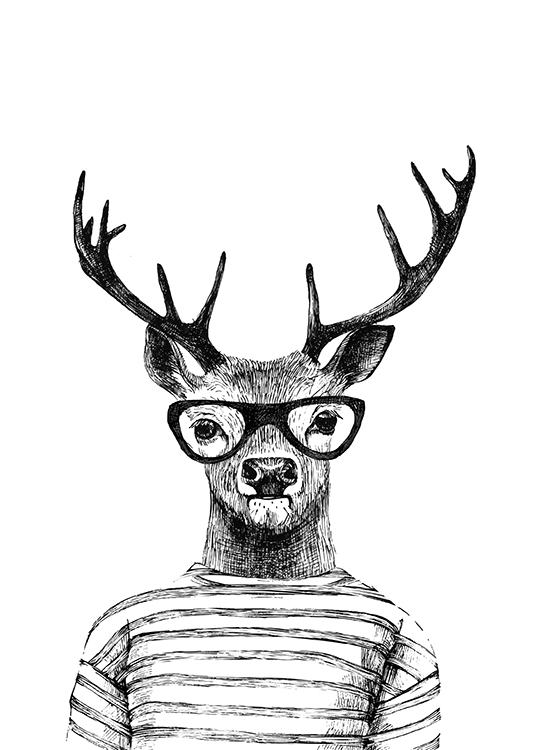 Deer With Glasses, Plakat / Svarthvitt hos Desenio AB (8181)