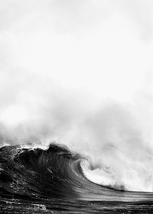 – Svarthvitt-fotografi av en stor bølge