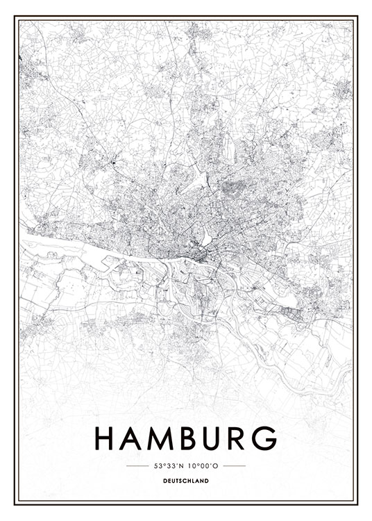 – Svarthvit kunstplakat av Hamburg