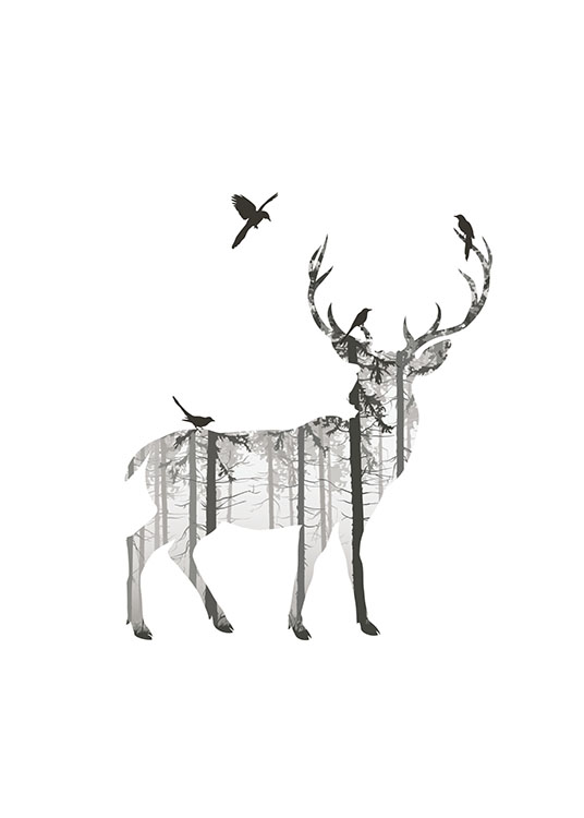 Deer Silhouette, Poster / Svarthvitt hos Desenio AB (8353)