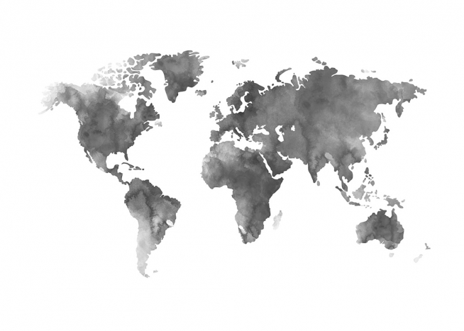 World Map Grey Watercolor, Plakat