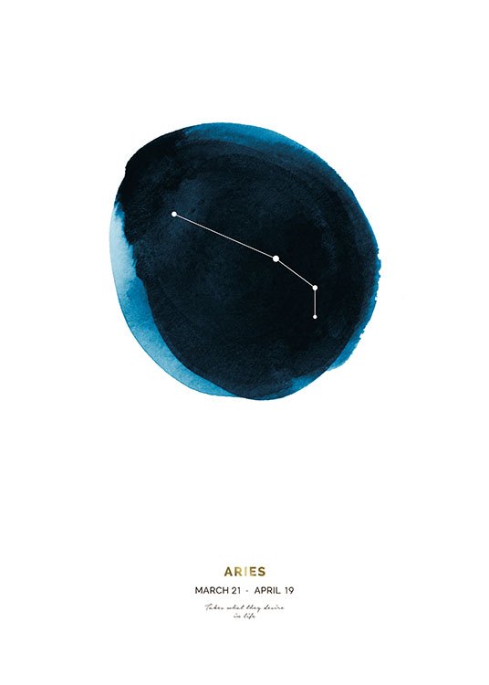  – Stjernetegnet Væren over en blå sirkel malt i akvarell, med tekst nederst