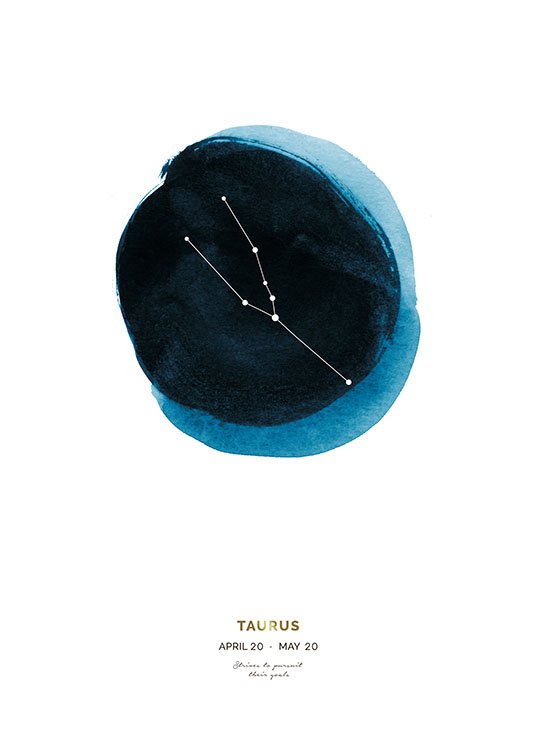  – Stjernetegnet Tyren over en blå sirkel med tekst under mot en hvit bakgrunn