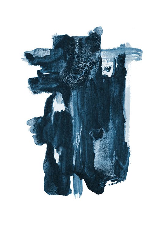  – Maleri med en blå, abstrakt form malt på en hvit bakgrunn