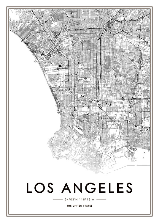Los Angeles Map Plakat / Svarthvitt hos Desenio AB (8718)