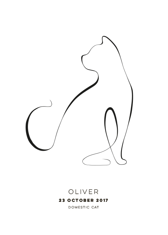  - Illustrasjon av en katt med hvit bakgrunn og tekst under