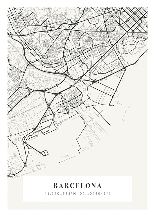  – Offwhite og grått bykart med koordinater og bynavn nederst