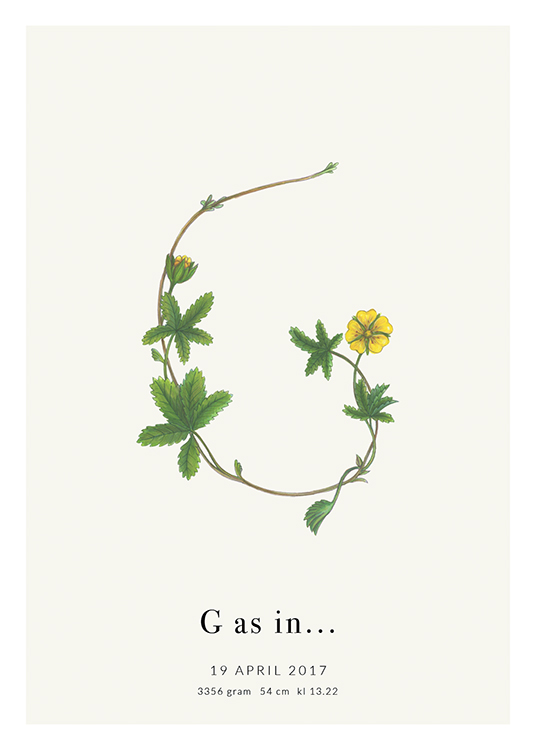  – Bokstaven G formet av en blomst og blader