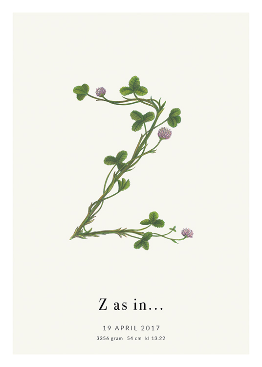  – Bokstaven Z formet av en plante, med tekst nederst