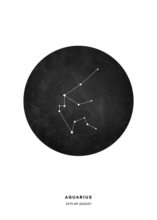  – Illustrasjon med stjernetegnet vannmannen i en svart sirkel mot en hvit bakgrunn