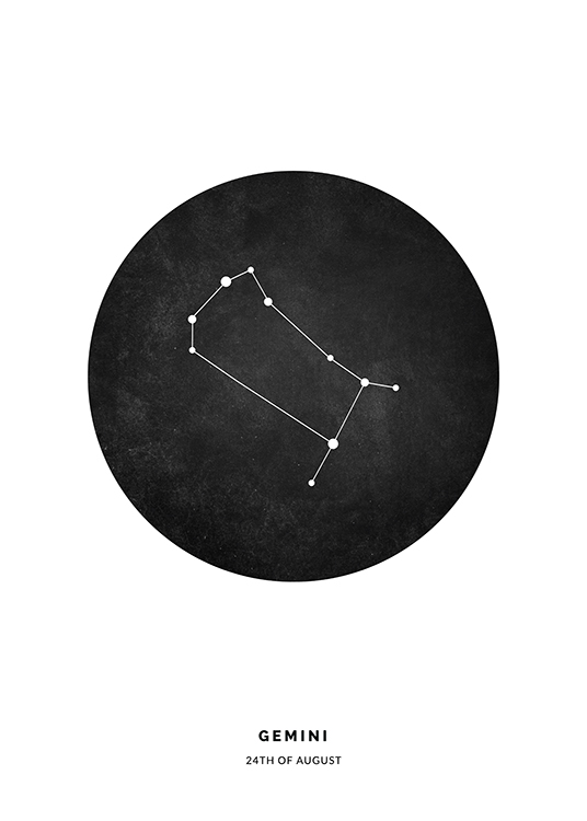  – Illustrasjon med stjernetegnet tvillingene i en svart sirkel mot en hvit bakgrunn