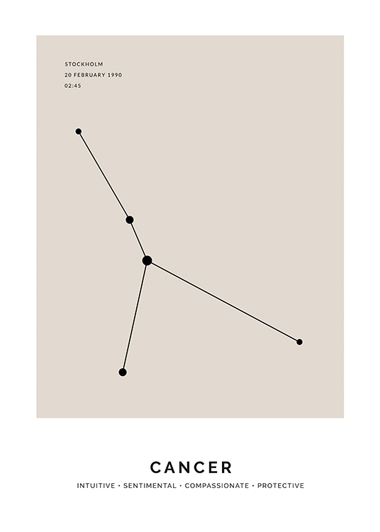  – Illustrasjon av stjernetegnet krepsen i svart mot en beige bakgrunn