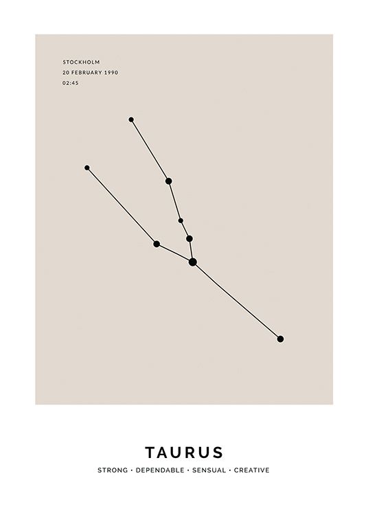  – Illustrasjon av stjernetegnet tyren i svart mot en beige bakgrunn