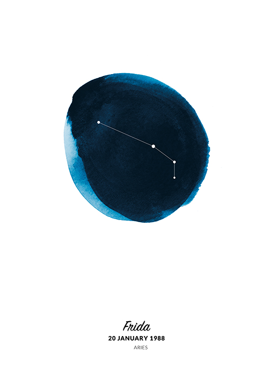  – Illustrasjon av stjernetegnet væren i en sirkel malt i blå akvarell