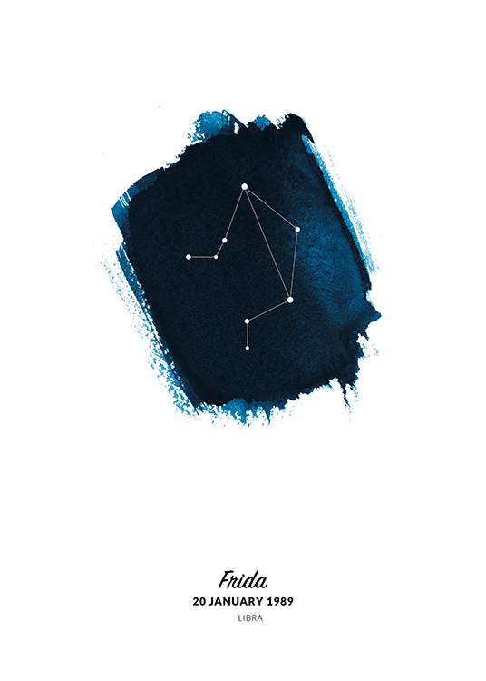  – Illustrasjon av stjernetegnet vekten i en sirkel malt i blå akvarell
