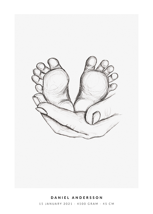  – Illustrasjon av babyføtter som holdes av en hånd