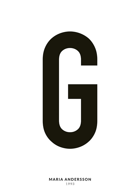 – En minimalistisk tekstplakat med bokstaven G, og med mindre tekst under, mot en hvit bakgrunn