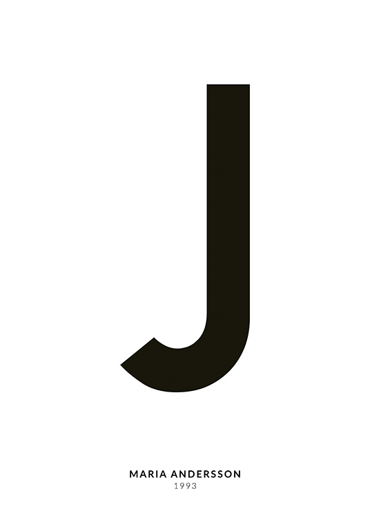 – En minimalistisk tekstplakat med bokstaven J, og med mindre tekst under, mot en hvit bakgrunn