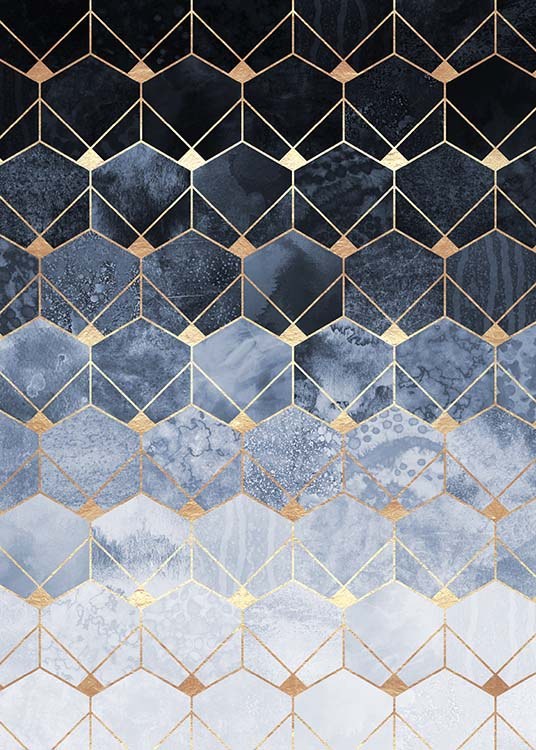 Blue Hexagons And Diamonds Plakat
